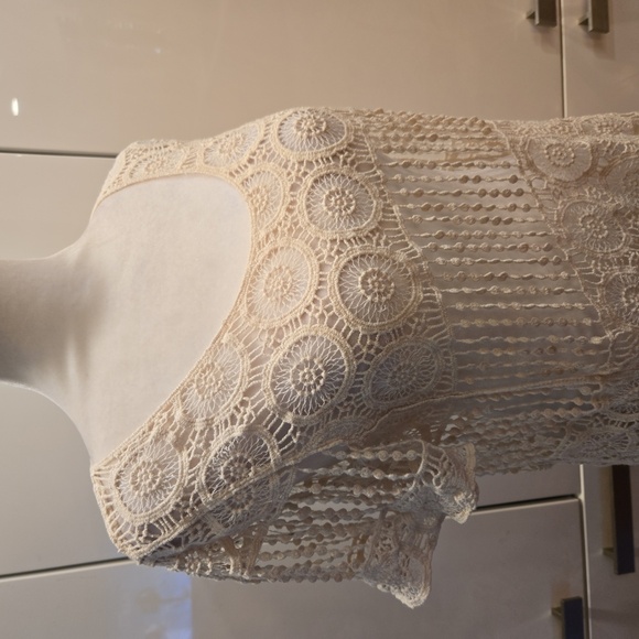 Crochet Cotton Scoop Neck Short Sleeve Top Shirt Cream Womens Size Small - Picture 2 of 7